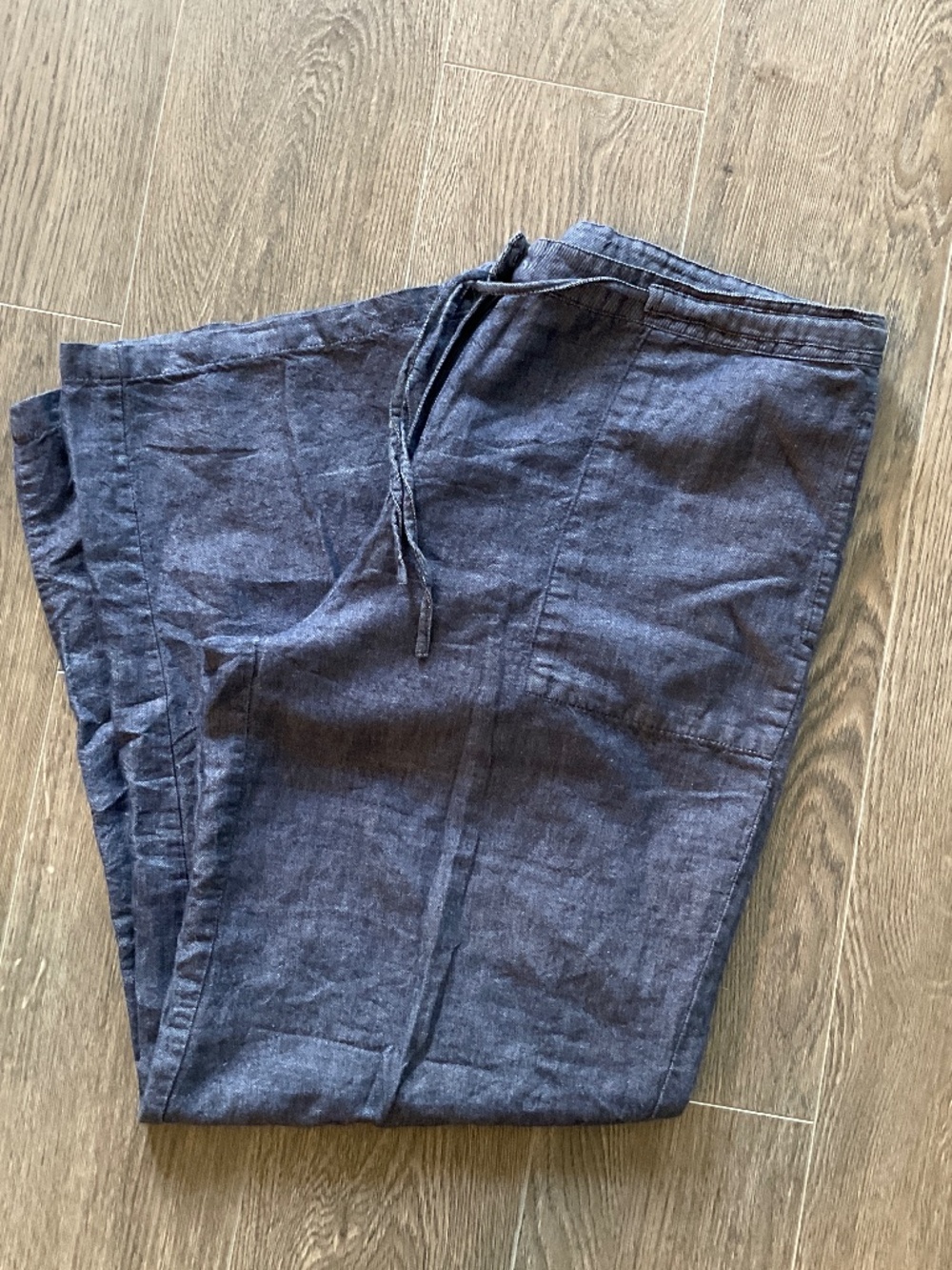 Vintage Cotton Ginny Wide Leg Flax Linen Blend  Pants - Side Slits Denim Look